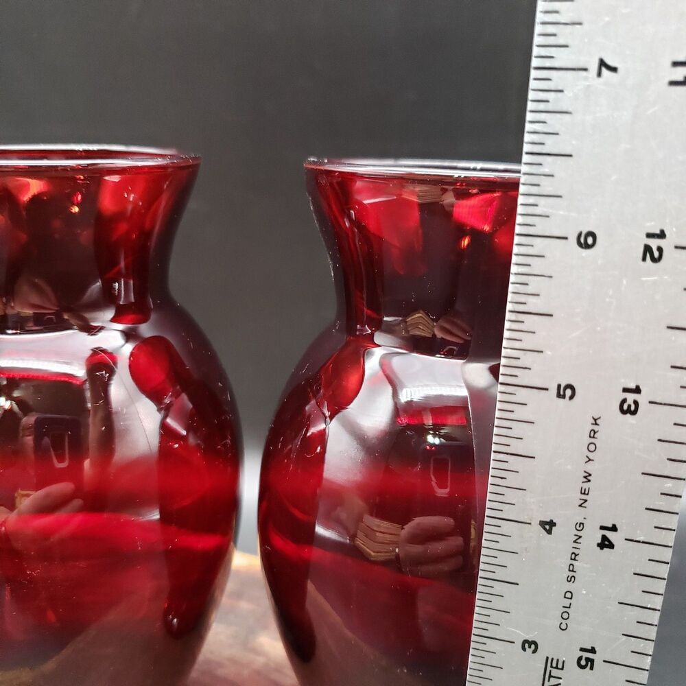 Vintage Anchor Hocking Royal Ruby Red Glass Vases Pair 6.375” Bud Vase - Picture 7 of 7